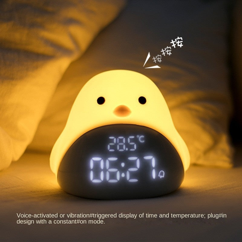 Time Bird LED Bedside Night Light, Cartoon Student Quiet Electronic Clock with USB Charging for Bedroom and Dormitory